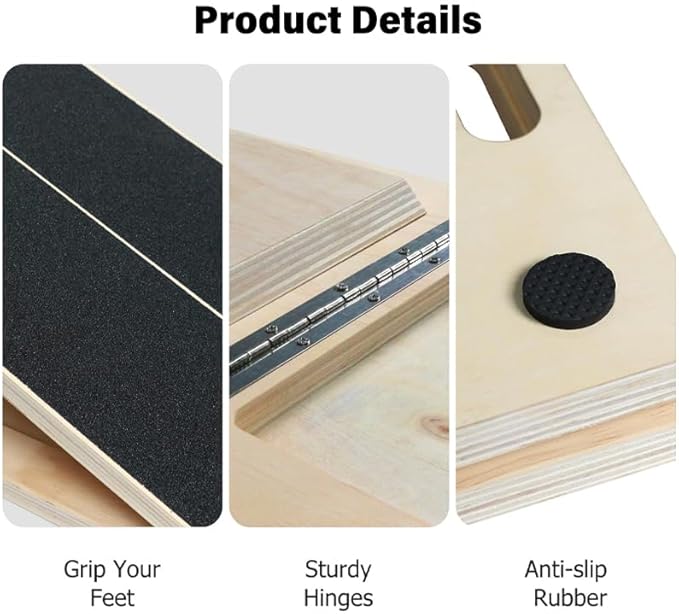 Saker 6-Angle Slant Board & Balance Board, Slant Boards for Exercise, Adjustable 40° Incline & Balance Board - 6-Angle Non-Slip Wooden Trainer for Squats, Calf Stretch, Stability Workouts