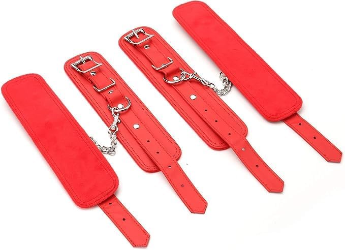Silver Pilates Bar Kit with 4 Red Fur Straps - Includes Exercise Guide & Storage Bag for Home Fitness