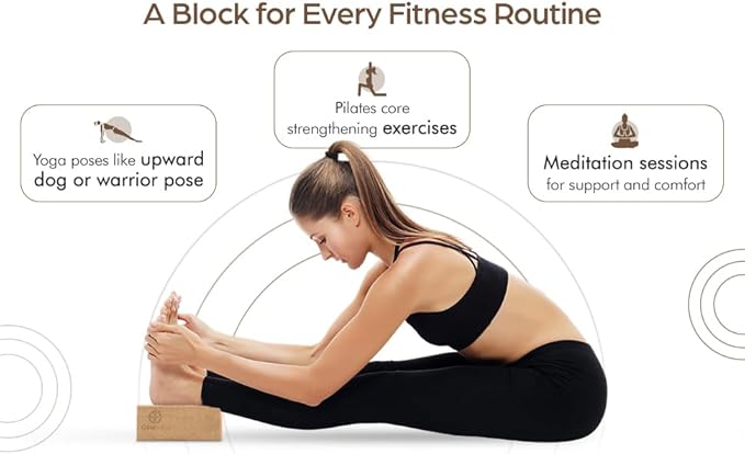 ORW Cork Yoga Block – FSC Natural Cork, 9”x6”x3”, 1.5 lb Dense Stability Block, Non-Slip Grip, REACH Tested
