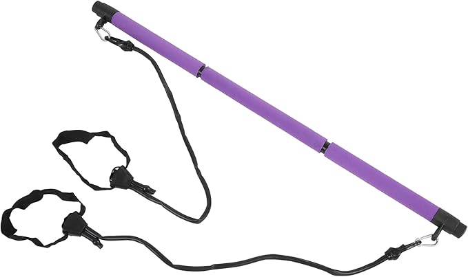 3 Sections Adjustable Pilates Bar, Portable Pilates Workout Stick with Tension Straps for Full Body Training, Detachable Iron Fitness Rod for Home Gym Yoga and Travel