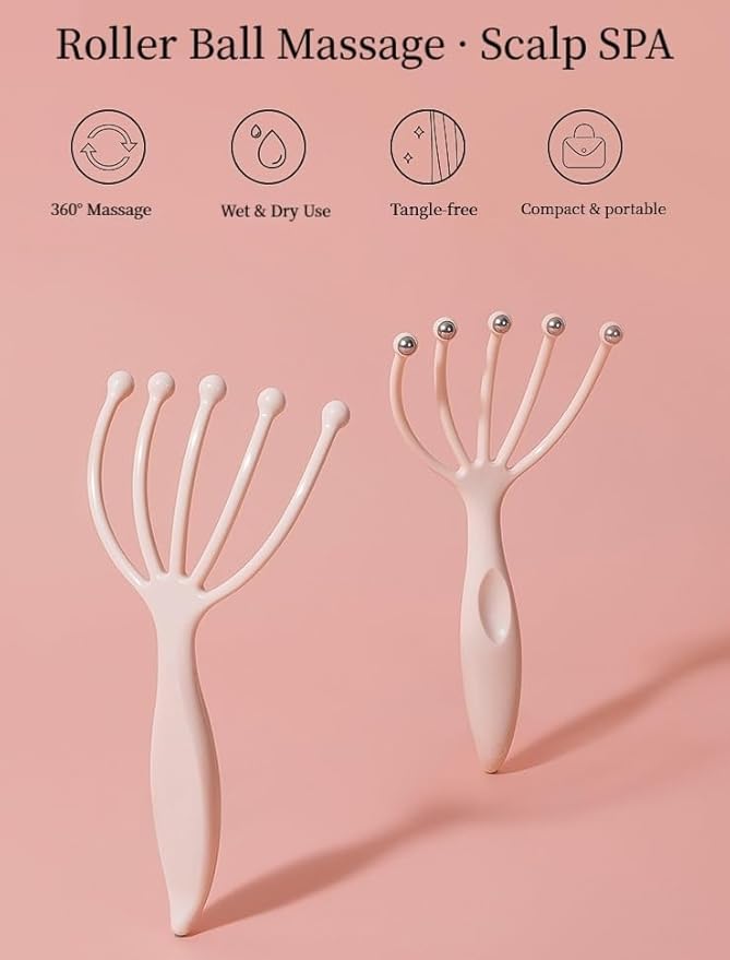 Scalp Massager & Gua Sha Tool Set - Manual Head Massager, Massage Comb for Relaxation & Stress Relief (Pink & Purple)
