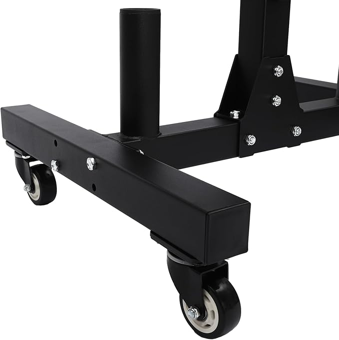 Olympic Weight Plate Tree, Olympic Weight Plate Rack with 6 9.5 in storage posts & bar holders Barbell Plate and Dumbbell Racks Tree with Brake universal wheel Load-bearing 1100lbs