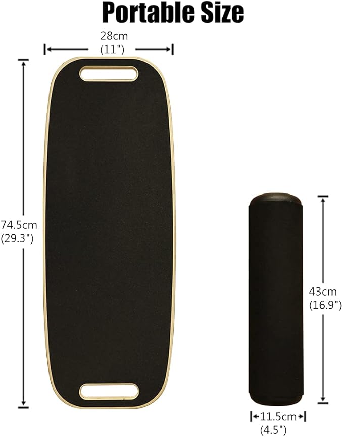 Balance Board, Stability Core Trainer, Training Board for Exercise, Fitness, Non-Slip Deck and Roller, with Adjustable Stoppers
