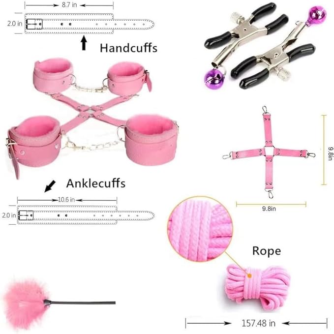 Fashion 10 Piece Leather Pilates Indoor Training Set, New Eye Mask for Fun Wrist and Hip Exercises Cosplay Accessories [Pink], Couple Gift