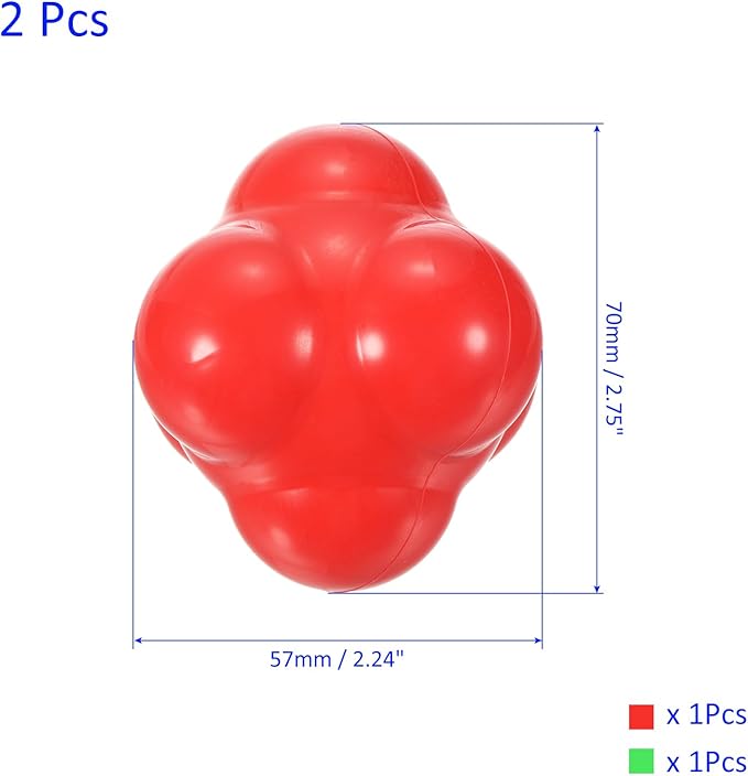 2 Pack Bounce Reaction Balls - Coordination Training Ball, Wear-Resistant Silicone, Apply to Tennis/Softball/Badminton Training (57 x 57mm, Red Green)