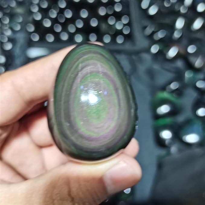 Meditation Home Natural Rainbow Eye Obsidian Polishing Eggs Yoga Decorations Ornament Chromotherapy Sphere Protection (Size : 4cm)