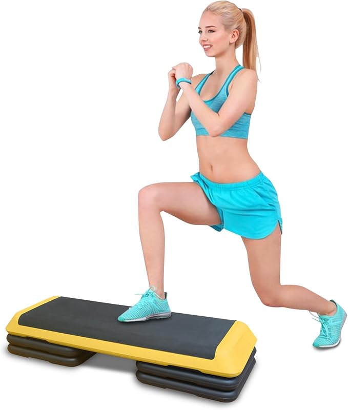 Adjustable Aerobic Workout Step Platform with 4 Stackable Risers in Fitness Exercise Platform Trainer,43” Aerobics Workout Stepper for Home Gym Cardio Strength Training