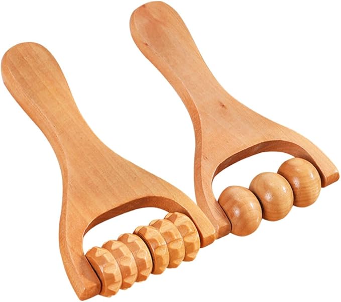 Healifty Wooden Foot Massager Roller Tool for Neck Shoulder Back and Legs - Compact Handheld Acupoint Massage Roller for Muscle Relief and Daily Use 2-Pack