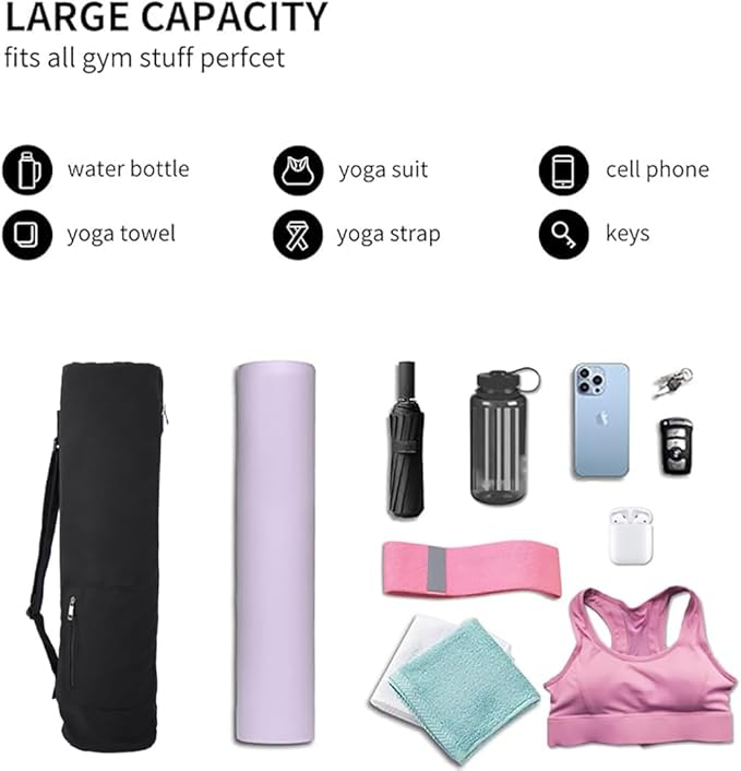 Cotton yoga mat bag with Pockets and Adjustable Strap - Full Zip Cargo Yoga Mat Carrier Bag - Bag for 1/4" 1/3" Thick Yoga Mat