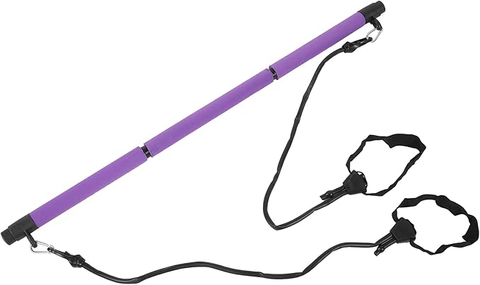 Adjustable Pilates Bar Portable 3 Sections Pilates Workout Stick Body Building Puller Yoga Pull Rods for Home Gym Office Travel Fitness Equipment Steel Pipe Foam 35 Inches