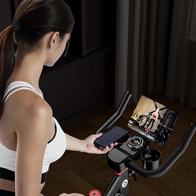 DeerRun Exercise Bike, Indoor Cycling Bike with Adjustable Magnetic Resistance, Low-Noise Belt Drive Stationary Bike for Home Cardio, 300 lb Capacity, Device Mount & LCD Monitor