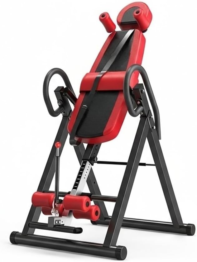 XXYUAN Folding Inversion Table with Adjustable Height, Home Use Back Stretch Machine for Spinal Decompression, Auto-Lock System with Ankle Holder & Safety Belt, 150kg Capacity Steel Frame