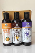 Trio of Sensual Massage Oil, Lavander, Vanilla, & Mango Oil for Day & Night, 3 Pieces with 4 fl oz Each