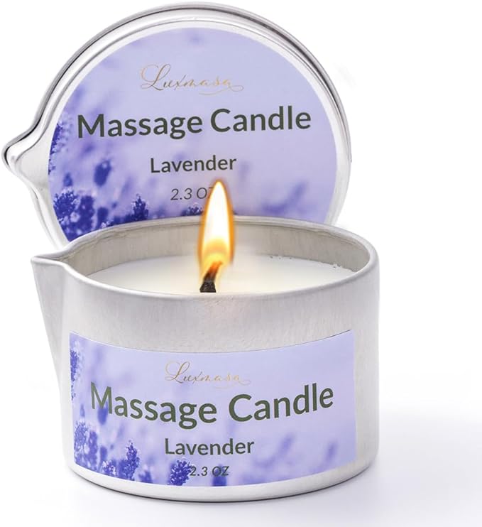 Massage Candle Natural Soybean Wax for Skin Moisturizing, Coconut Oil Jojoba Oil Based Scented Low Temp Candle Gift 2.3 OZ (Lavender)