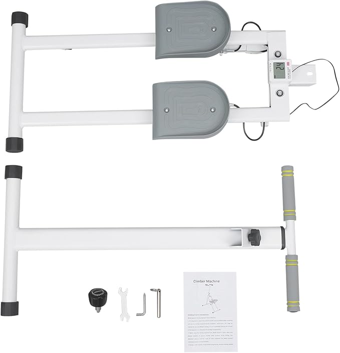 Stair Stepper for Home Gym Exercise | Stair Stepper Machine with Adjustable Handlebar Height | Folding Cardio Stair Master | with Oversized Pedal | 300LBS Loading Capacity | White& Gray