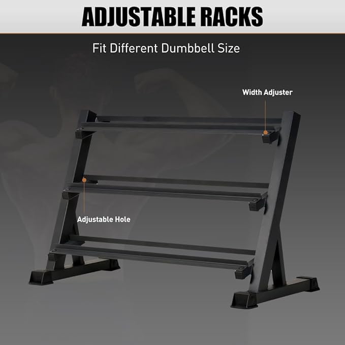 3-Tier Dumbbell Rack Stand, Adjustable Weight Storage Rack with 1100 lb Capacity, Heavy-Duty Steel Dumbbell Organizer with Anti-Scratch Foot Pads for Home Gym (Rack Only)