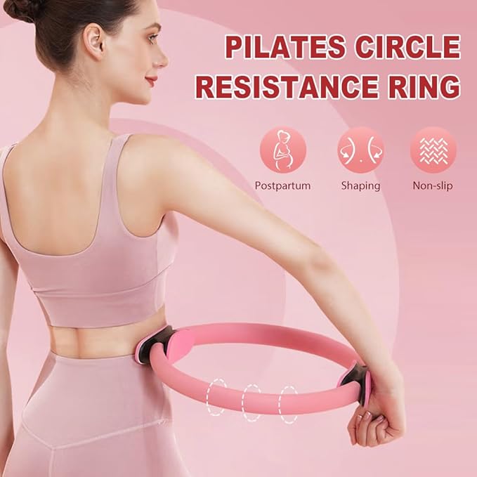 Magic Pilates Ring Fitness Circle, 2025 Upgrade Pilates Ring Fitness Trainer, Women Pilates Magic Circle Equipment with Dual Padded Handles for Toning Arms Workout