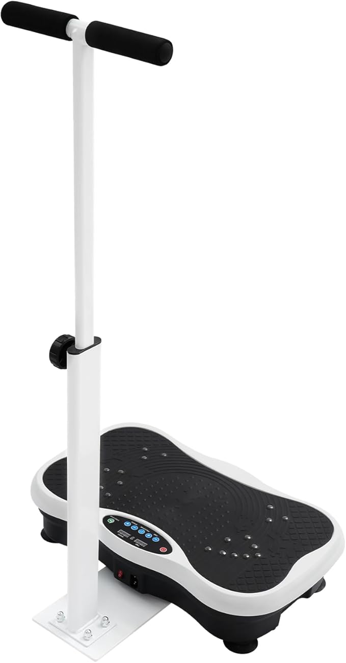 Vibration Plate Exercise Machine with Adjustable Handrails, 120 Speeds & 10 Modes, 330lbs Capacity - Whole Body Workout Equipment with Remote, Resistance Bands & LED Display