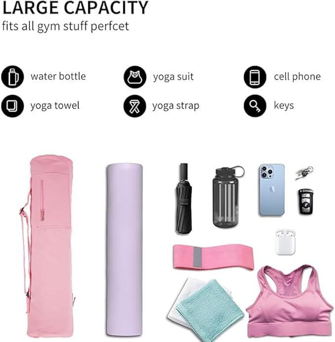 Cotton yoga mat bag with Pockets and Adjustable Strap - Full Zip Cargo Yoga Mat Carrier Bag - Bag for 1/4" 1/3" Thick Yoga Mat