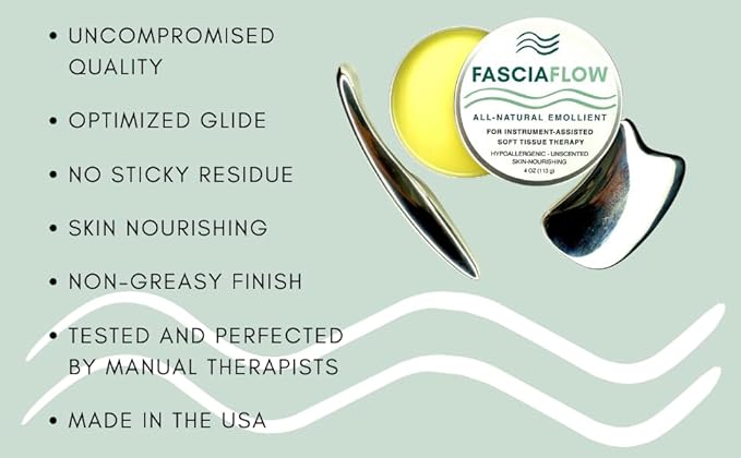 Massage & IASTM Emollient Balm – Unscented, All Natural, Oil Based Cream for Gua Sha Tools, Myofascial Release & Deep Tissue Massage – Vegan, Non Greasy, Premium Professional Grade (4 oz)