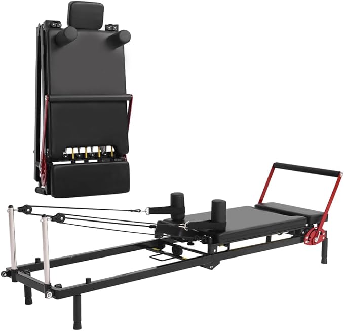 Home Gym Pilates Reformer Machine, Quick-Assembly Foldable Pilates Reformer, Up to 330lbs Weight Capacity, Pilates Equipment with Adjustable Resistance