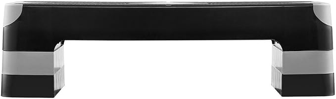 Aerobic Exercise Step Platform, 28-Inch Workout Aerobic Stepper, Height Adjustable Fitness Training Step Deck Trainer with 4 Risers, Non-Slip Surface Bench for Home Gym Cardio Strength, Gray