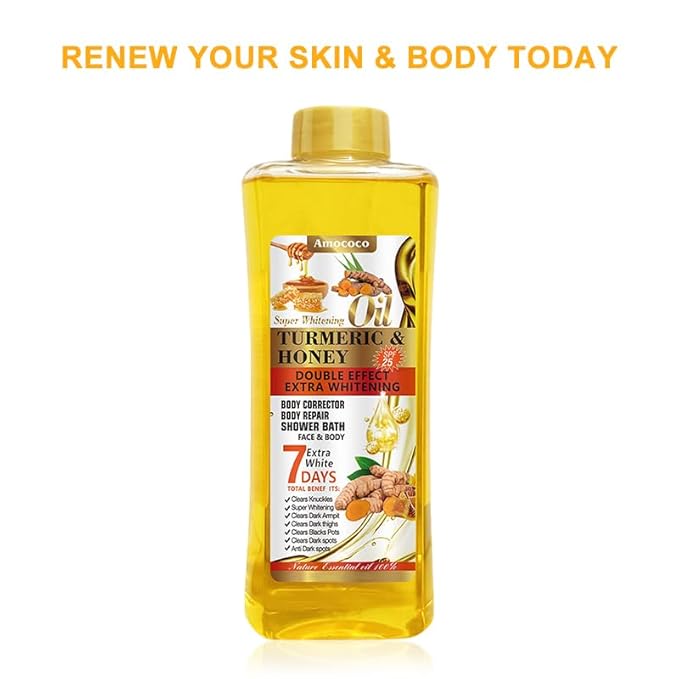 Turmeric & Honey Body Oil, Deep Moisturizing Treatment with Sweet Almond Oil, Vitamin E, and Collagen (8.45 fl oz)