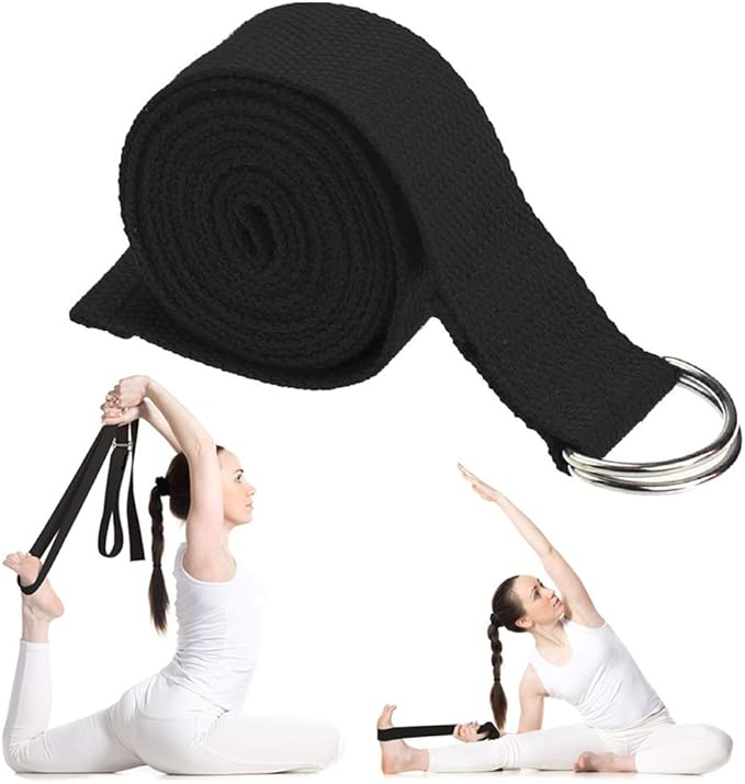 Cotton Exercise Yoga stretch Strap - Sturdy Flexibility Tensile Belt Adjustable Metal D-Ring Buckle, Hold Poses for Daily Stretching, Pilates, General Fitness, and Physical Therapy