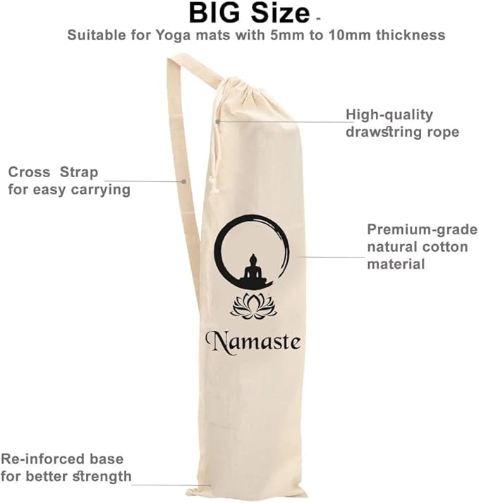 Mayatra's Organic Large Yoga Mat Tote Bag Cover -100% Cotton Lightweight,Washable Yoga Dust Bag With Adjustable Strap Unisex