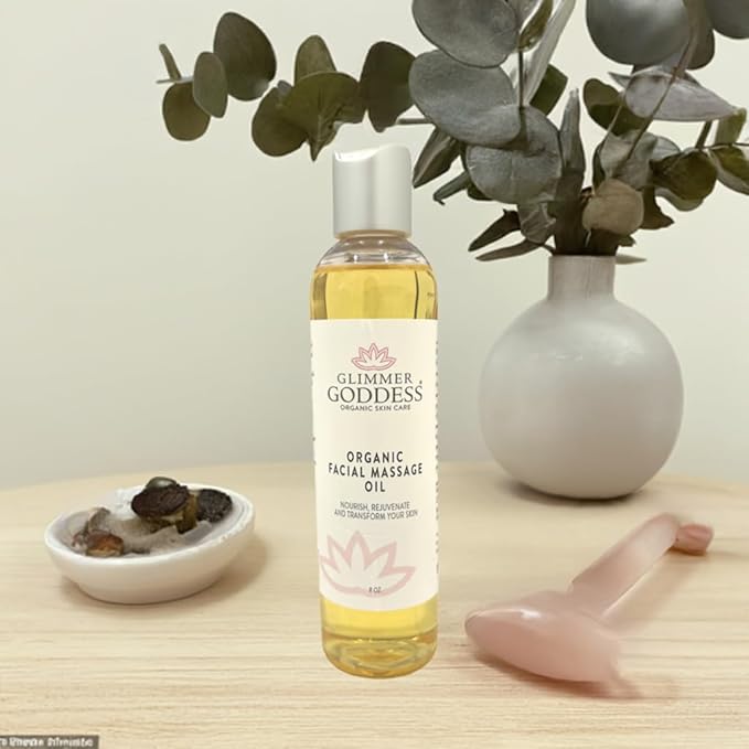 Glimmer Goddess Organic Facial Massage Oil for Organic Skincare Enthusiasts - Vegan, Body Lubricant, Unscented, Liquid, Nourishing Body Lubricant