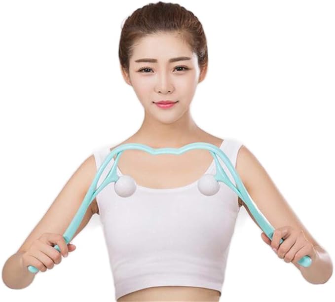 Neck Manual Massager, Portable Handheld Manual Neck Shoulder Massage Tool, Shiatsu Deep Tissue Pressure Trigger Point Neck Pain Relief Massage Roller Muscle Relaxation Massager for Home Office (Blue)