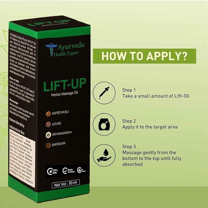Lift-up 50ml | 100% Pure & Natural Herbal Massage Oil for Men | Boosts Strength, Stamina & Vitality | Chemical-Free Ayurvedic Formula