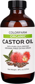 Cold Pressed Organic Castor Oil: Nourishing Treatment for Hair and Skin - 100% Pure and Natural Unrefined Hexane-Free Glass Bottle 8Fl Oz