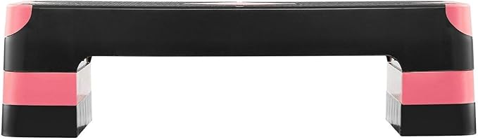 Aerobic Exercise Step Platform, 28-Inch Workout Aerobic Stepper, Height Adjustable Fitness Training Step Deck Trainer with 4 Risers, Non-Slip Surface Bench for Home Gym Cardio Strength, Red