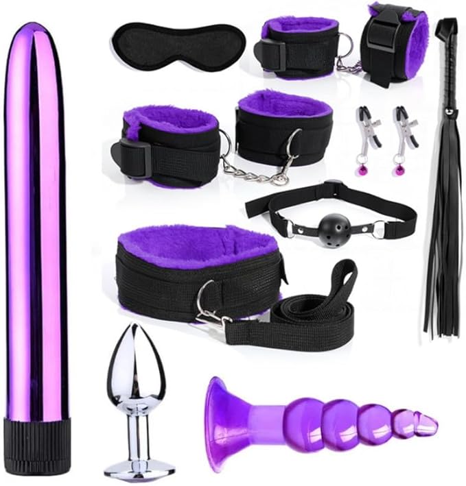 Pilates 7-Piece Purple Plush Nylon Yoga Training Multifunctional Equipment Set, Adjustable Size, Hip and Wrist Exercise Accessories, Couple Gift