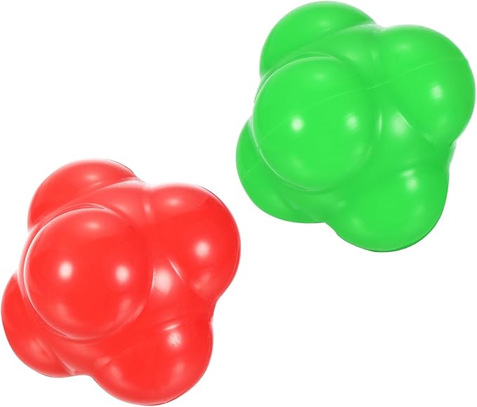 2 Pack Bounce Reaction Balls - Coordination Training Ball, Wear-Resistant Silicone, Apply to Tennis/Softball/Badminton Training (57 x 57mm, Red Green)