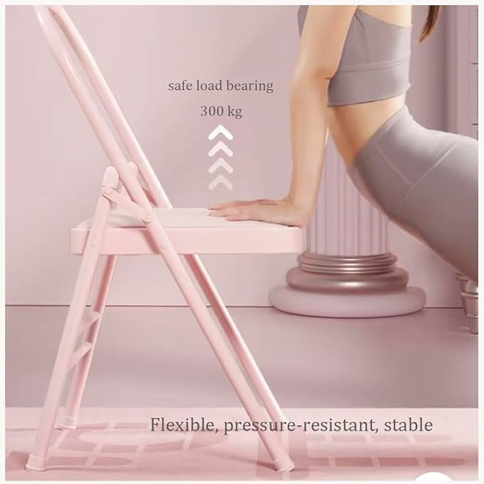 Pilates Yoga Chair,Iyengar Auxiliary Chair,Yoga Auxiliary Chair Backless Yoga Chair Anti-Slip,Stable with Non-Slip Feet Covers,Metal Folding Chair,Pink-Routine