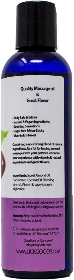 Lick Cherry Flavored Massage Oil – Bold Fruit Edible Massage Oil with Vitamin E, Rich Smooth Body-Safe Glide for Romantic Couples Massage Experiences, 4 oz