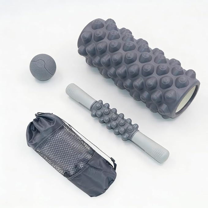 4 in 1 Foam Roller Set, Trigger Point Foam Roller with Massage Stick & Massage Ball, Deep Tissue Muscle Massage Tool for Pilates Yoga Fitness Full Body Relaxation