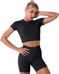 IMEKIS Women's Yoga Outfit Seamless Workout Set High Waist Exercise Shorts Pants with Sport Crop Top Bra 2PCS Gym Tracksuits