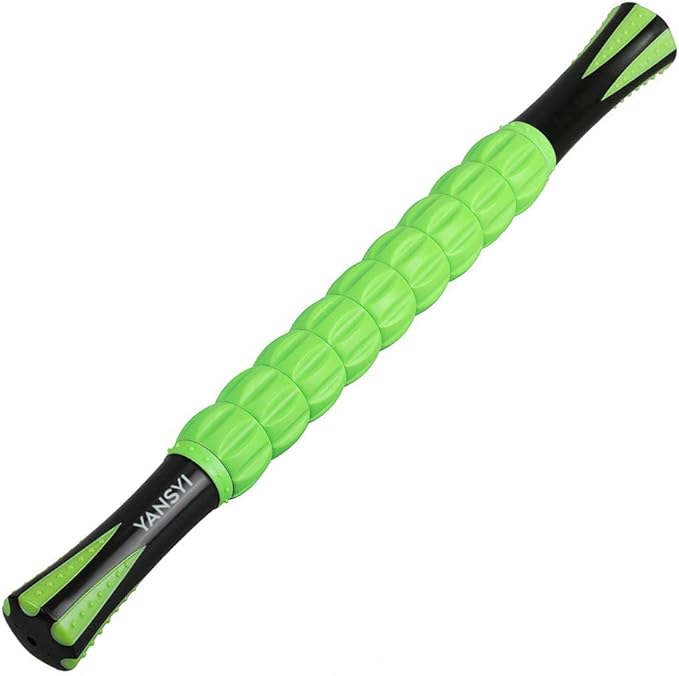 YANSYI 9-Roller Massage Stick - Deep Tissue Muscle Roller for Athletes, Relieves Post-Workout Soreness & Leg Back Pain, Portable Physical Therapy Tool (Green)