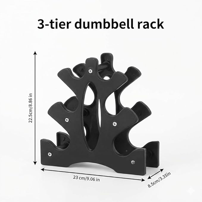 3 Tier Dumbbell Rack Stand - Compact Weight Storage Organizer for Home Gym Exercise, Small Duty 3-Tier Weight Storage Solution (Dumbbells Not Included) - 23x22.5x8.5cm