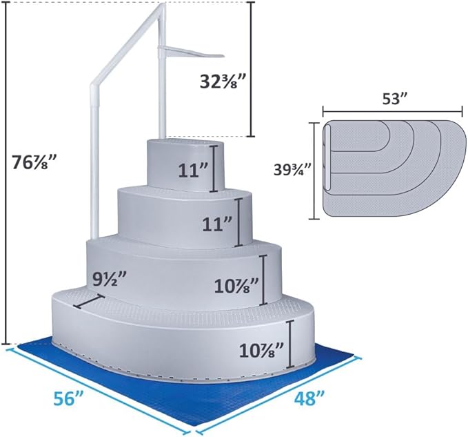 Aqua Select Resin Pool Steps for Above Ground Pools | Misty Grey | Heavy-Duty ABS Construction | 350 lb Capacity, Non-Slip Step Treads, & Handrail | Includes Liner Guard | No Weights Needed