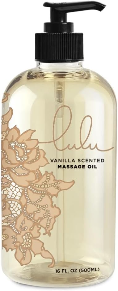 Lulu Vanilla Massage Oil with Fractionated Coconut & Cocoa Butter, Deeply Nourishing Non-Greasy Body Oil for Smooth Skin & Relaxation, for Date Night, Couples Massage & Massage Therapy, 16 fl oz Pump
