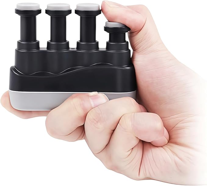 Finger Strengthener, Nalu Hand Grip Trainer Exerciser for Piano, Guitar, Bass, Ukulele Players, Plastic Material, Lightweight and Portable - Improve Finger Flexibility, Strength,1 Pack (Black+Gray)