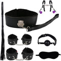 Pilates 7-Piece Plush Leather Yoga Black Set with Comfortable Clip Eye Mask Whip Hand and Foot Fun Accessories, Portable Fitness, Couple Gift