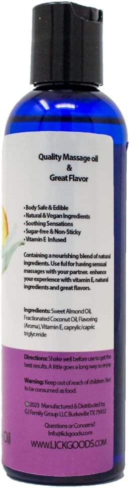 Lick Peaches and Cream Flavored Massage Oil – Sweet Dessert-Inspired Edible Massage Oil with Vitamin E, Smooth Body-Safe Glide for Couples Massage Nights, 4 oz