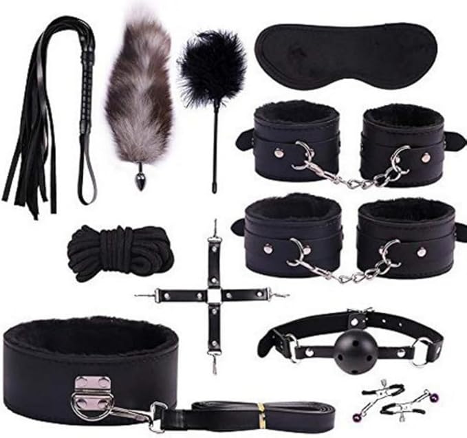 Delicate Plush Stretching Belt Set+Cute Hip Accessories, Multi Functional 11 Piece Set for Bed Putra (Black) - Y6