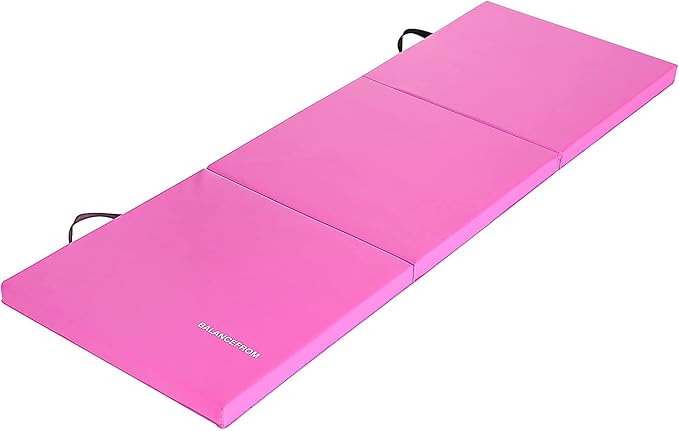 BalanceFrom 6x2 Feet 3-Panel Folding Gymnastics Mat – 2-Inch Thick Pad with Vinyl Surface and Carrying Handles for Tumbling, Yoga, Pilates, Home Workouts, and Martial Arts