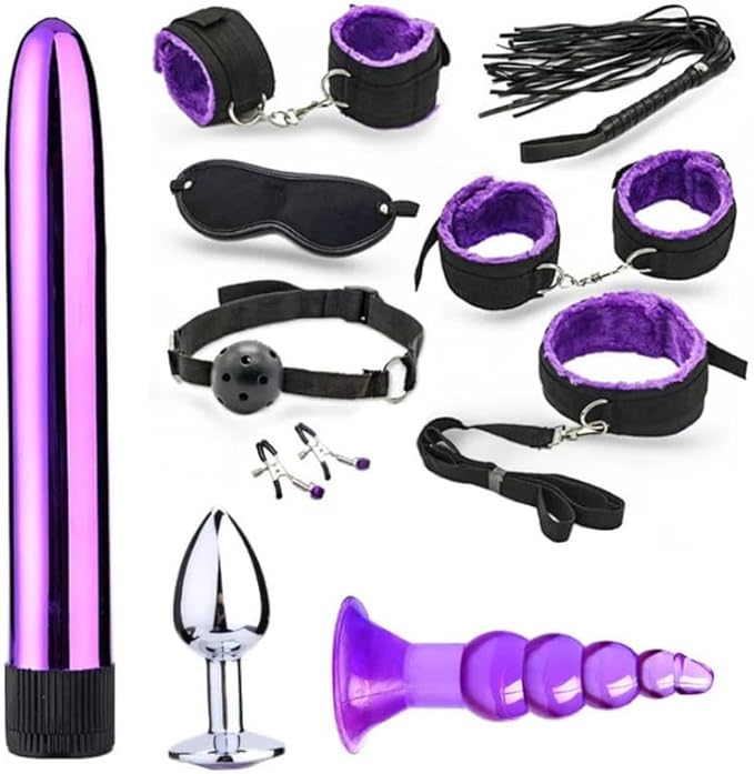 Pilates 7-Piece Purple Plush Nylon Yoga Training Multifunctional Equipment Set, Adjustable Size, Hip and Wrist Exercise Accessories, Couple Gift